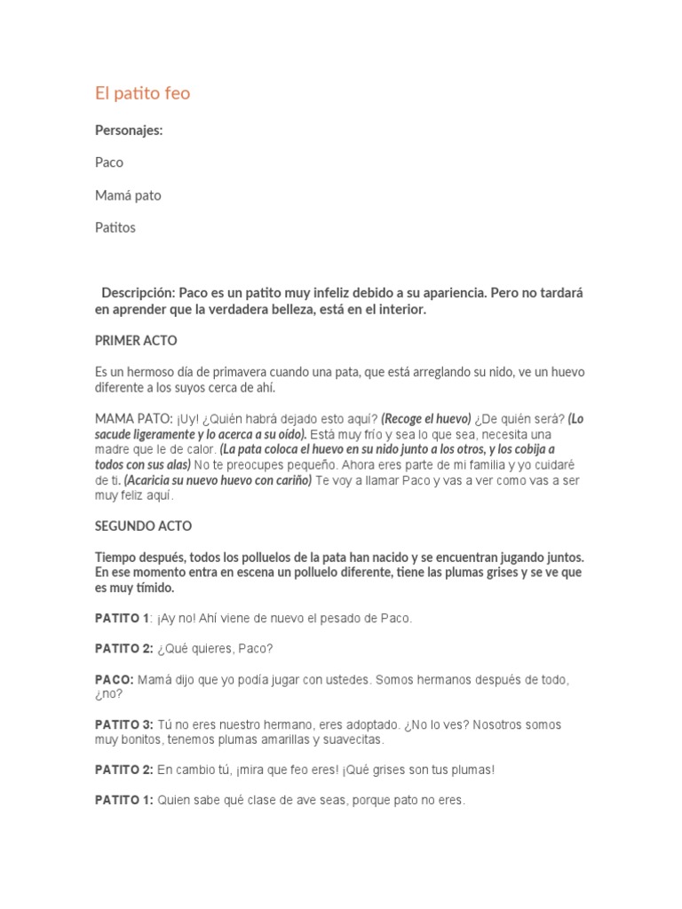 Guion Patito Feo PDF El patito feo