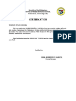 Certification: Republic of The Philippines Office of The Barangay Council Pamucutan, Zamboanga City