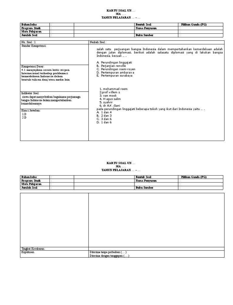 Kartu Soal Kosong Pdf