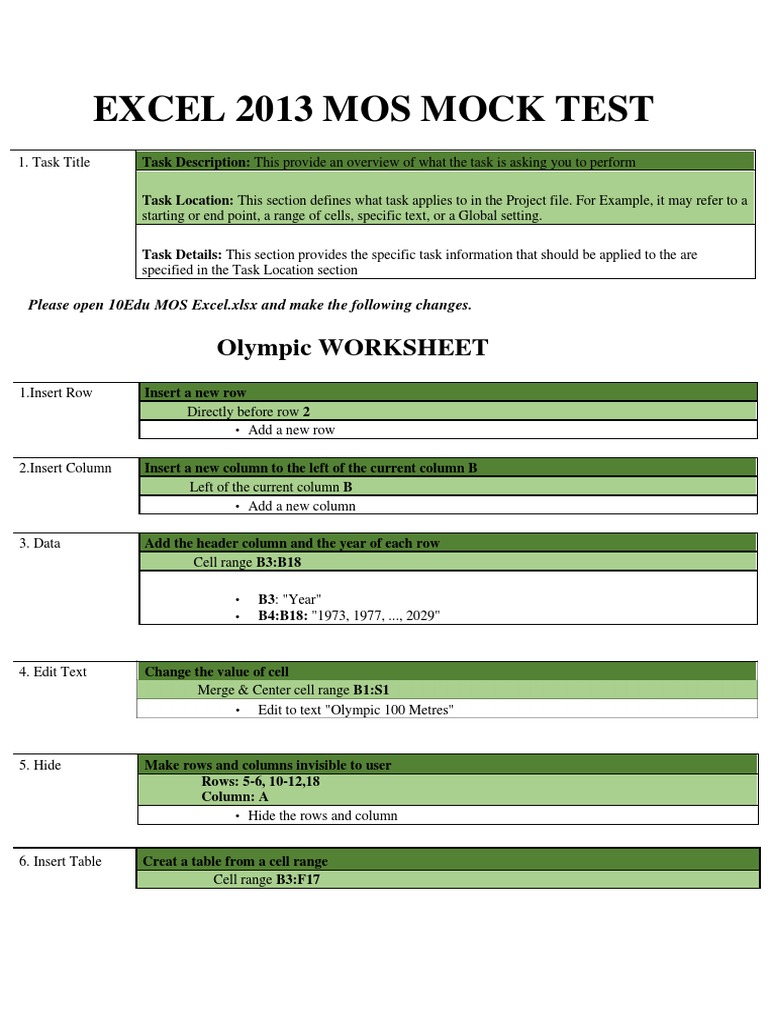 Excel 2013 MOS Mock Test Guide | PDF | Microsoft Excel | Comma ...