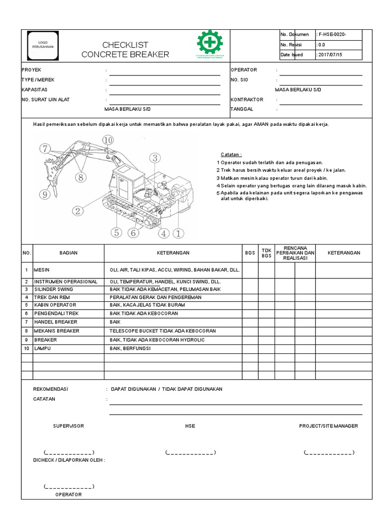 Form Checklist Inspeksi Concrete Breaker PDF