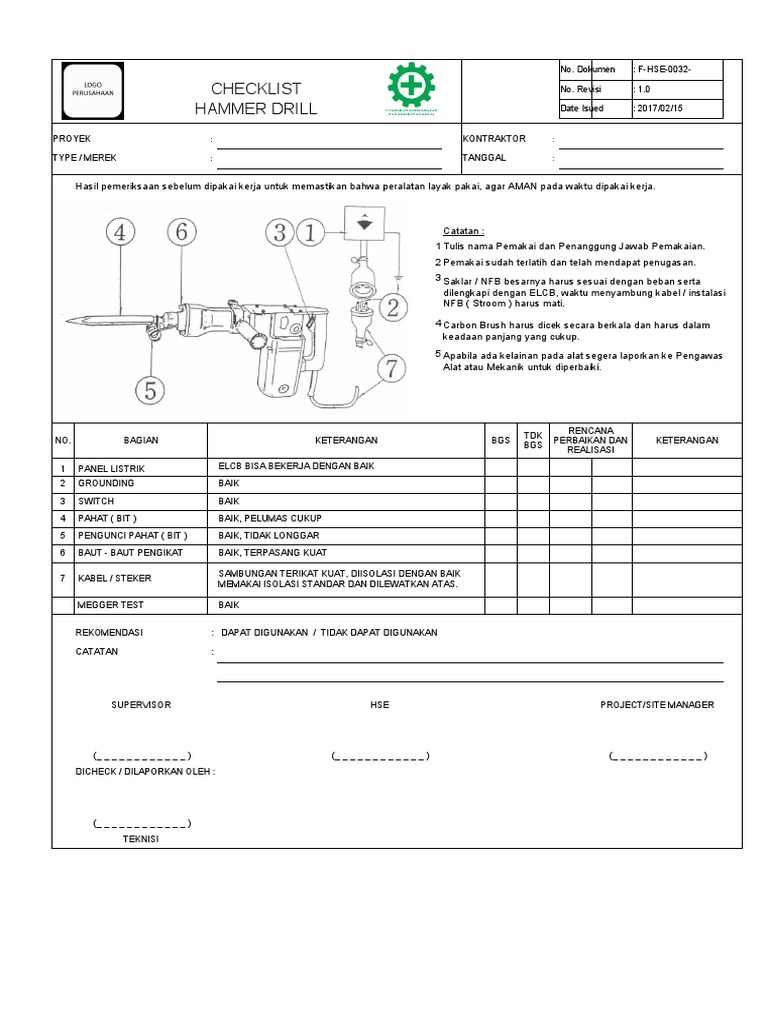 Form Checklist Inspeksi Hammer Drill PDF