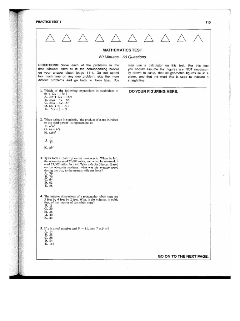 ACT Math Practice 1 | PDF