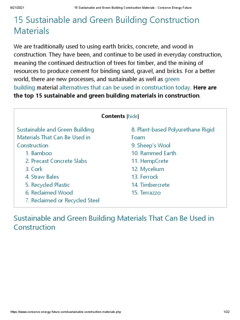 Sustainable Building Materials List | PDF | Building Materials | Green ...