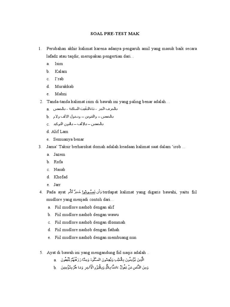 Soal Pre-Test Mak dan Jawabannya | PDF