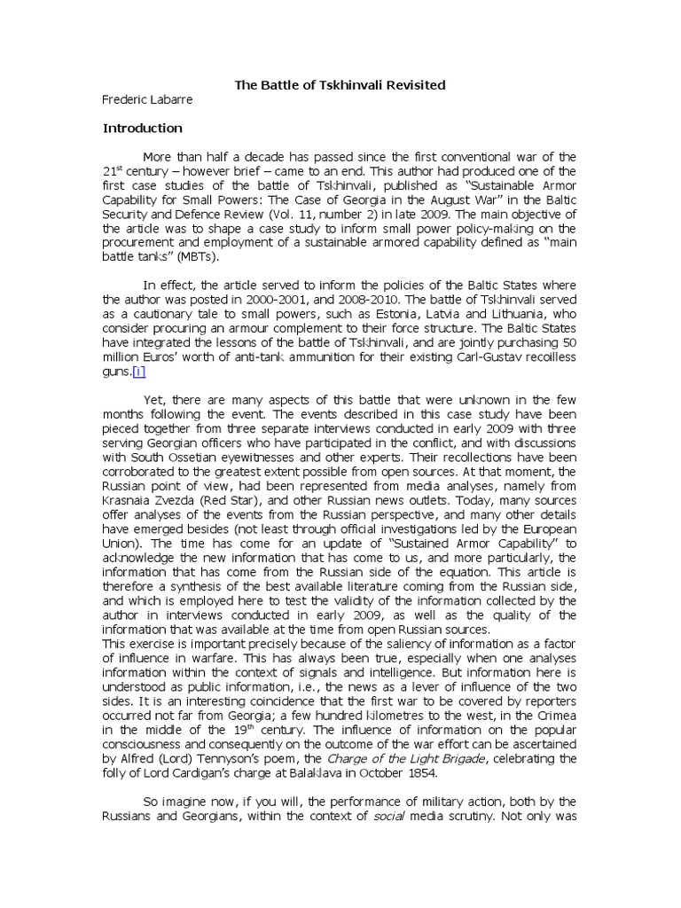 The Battle of Tskhinvali Revisited (Small War Journal PDF