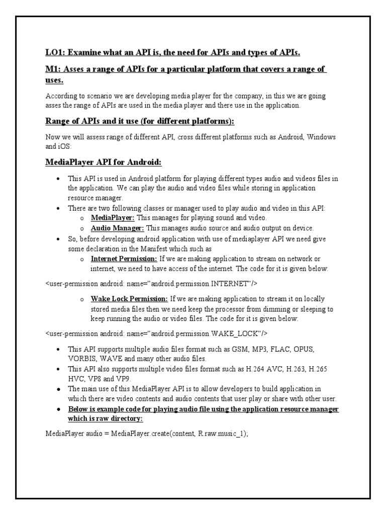 Lo1: Examine What An Api Is, The Need For Apis and Types of Apis. M1 ...