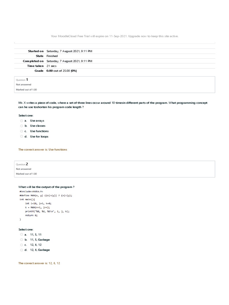 Programming Logic Test-1 | PDF | Queue (Abstract Data Type) | Array ...