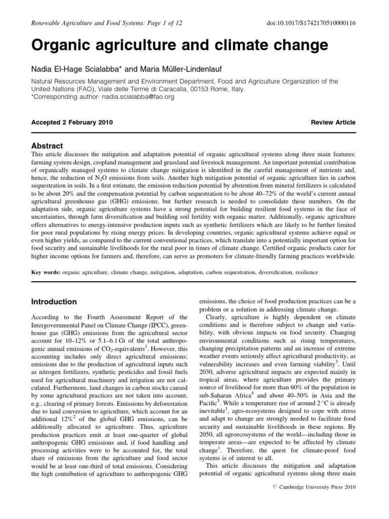 Organic Agriculture's Role in Climate Change | PDF | Organic Farming ...