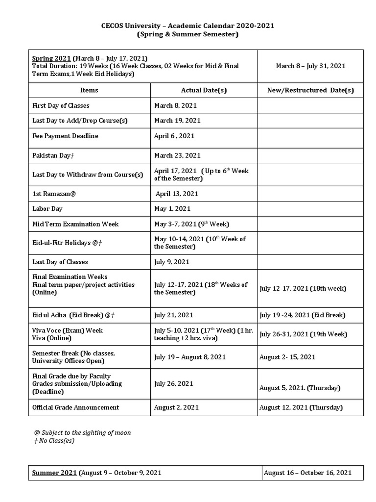 Re-Final) Academic Schedule (Summer 2021) | PDF | Academic Term |  Educational Institutions