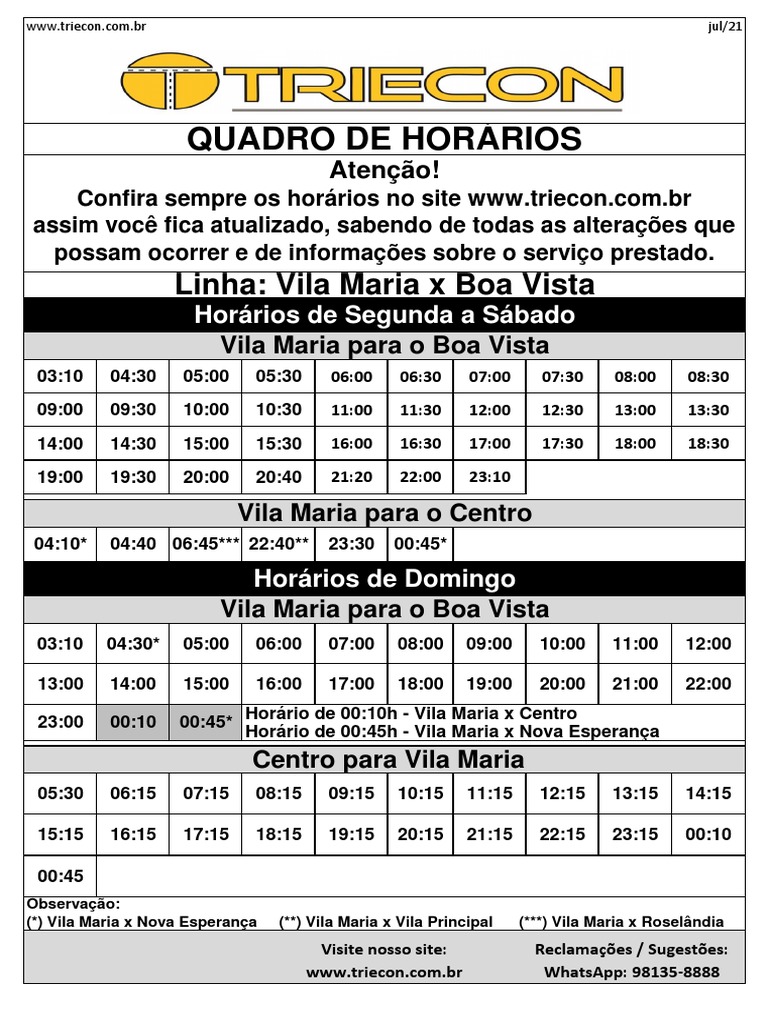 Horários de Ônibus Vila Maria | PDF