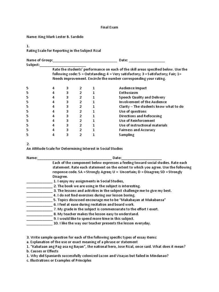 Educ 4 - Final Exam | PDF | Philippines