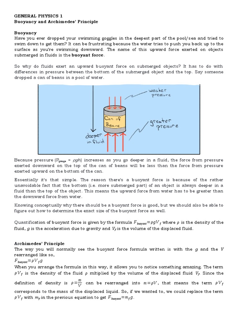 General Physics 1 Buoyancy And Archimedes Principle Buoyancy Pdf