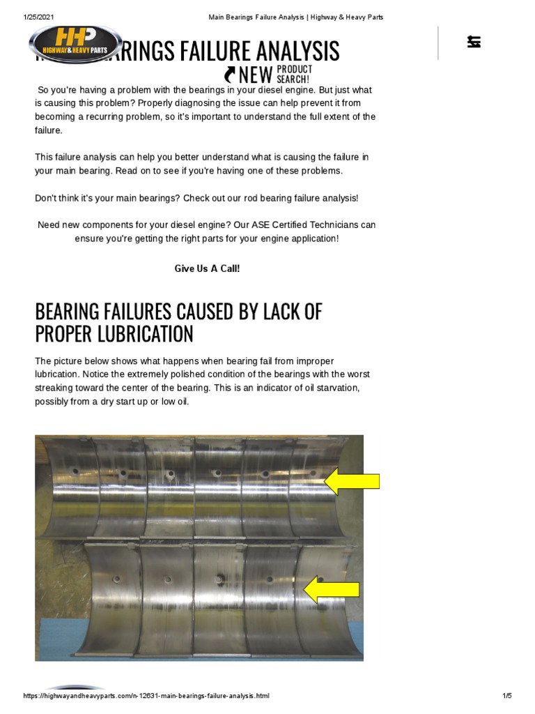 Main Bearings Failure Analysis Highway & Heavy Parts PDF Bearing
