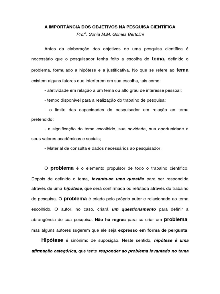 Importância dos Objetivos na Pesquisa | PDF | Science | Método científico