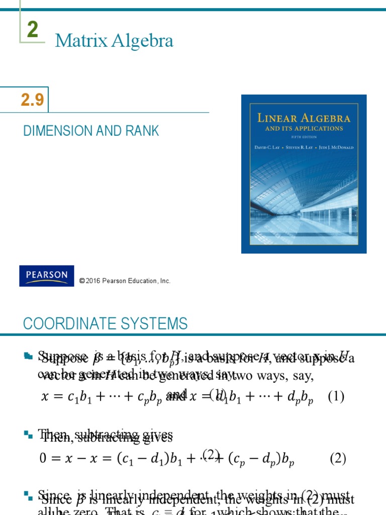 Matrix Algebra Dimension and Rank PDF Linear Subspace Basis (Linear Algebra)
