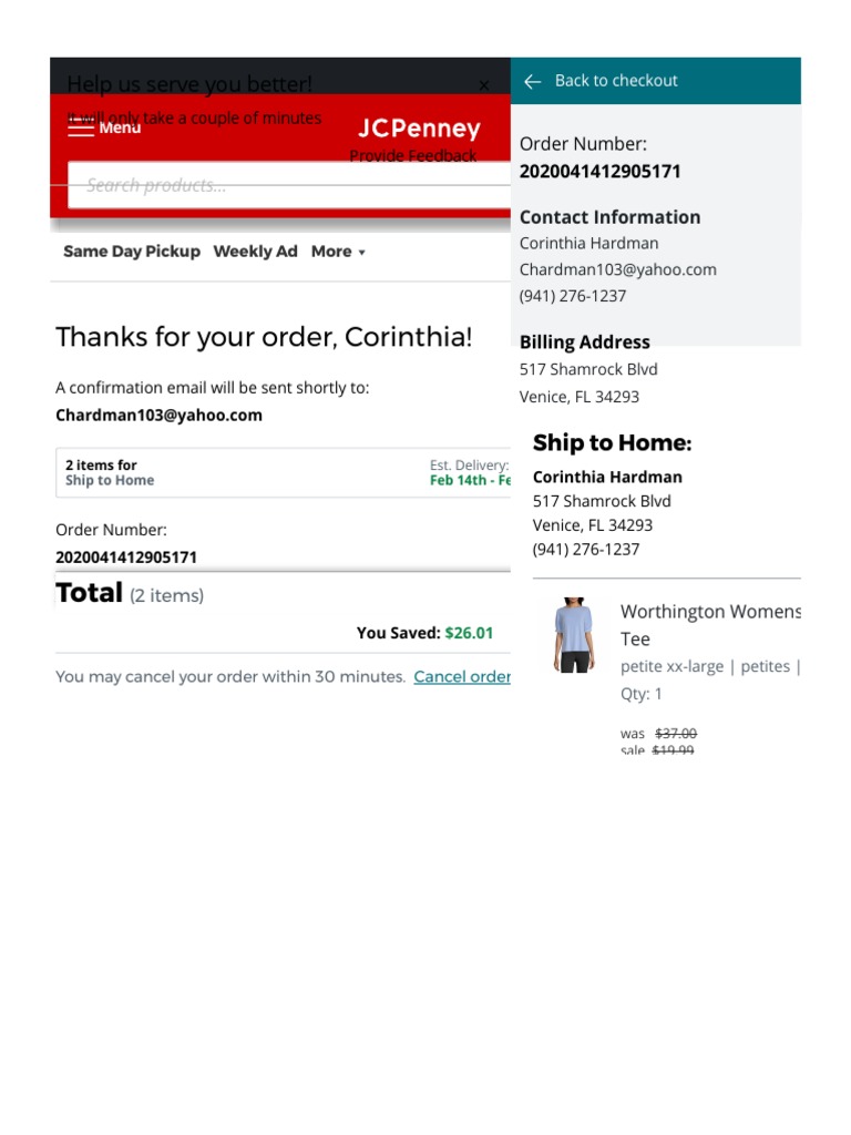 Order Confirmation JCPenney PDF Coupon Computing