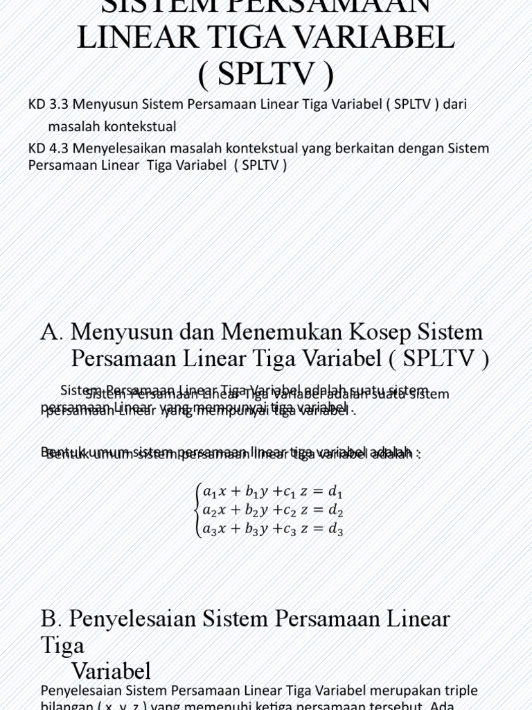 Penyelesaian SPLTV dalam Konteks | PDF | Metode & Bahan Ajar | Sains ...