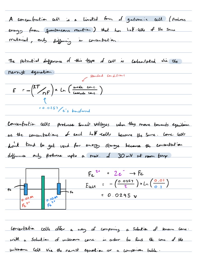 Electrochemistry Concentration Cells PDF Ph Corrosion