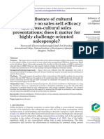 The in Uence of Cultural Intelligence On Sales Self-E Cacy and Cross-Cultural Sales Presentations: Does It Matter For Highly Challenge-Oriented Salespeople?