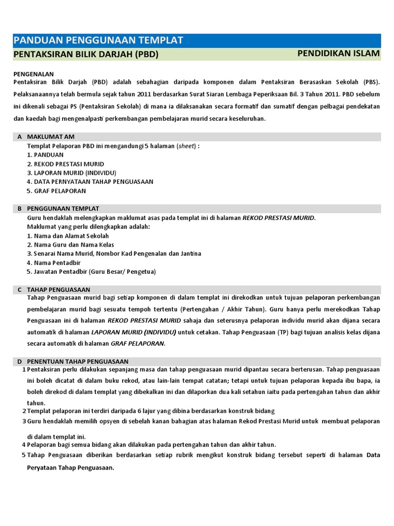 115 Templat Pelaporan Pbd Pislam Tahun 1 Pdf