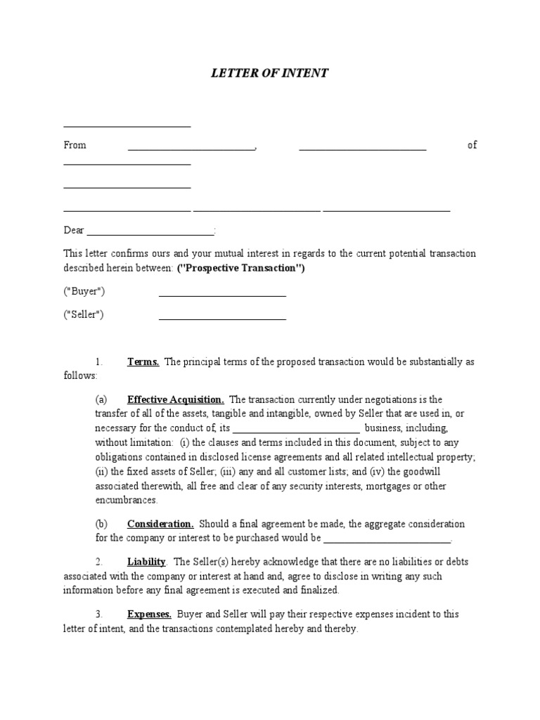 Letter of Intent | PDF | Financial Transaction | Contractual Term