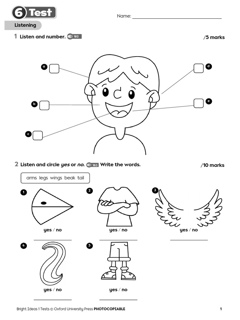 Bright - Ideas - 1 - Unit 6 Test | PDF
