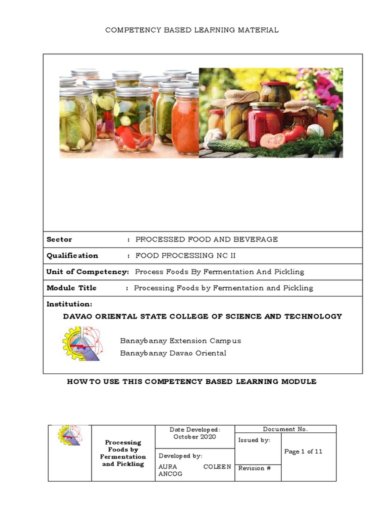 Fermentation and Pickling Module NC II | PDF | Fermentation | Foods