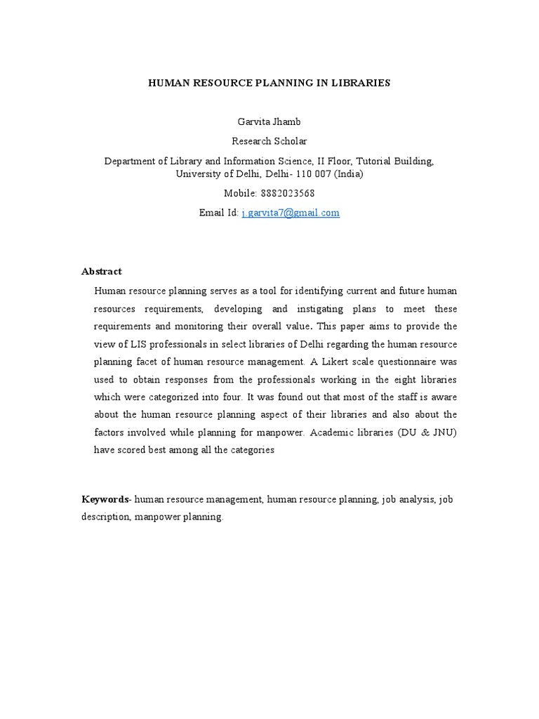 Human Resource Planning in Libraries | PDF | Human Resources | Human ...