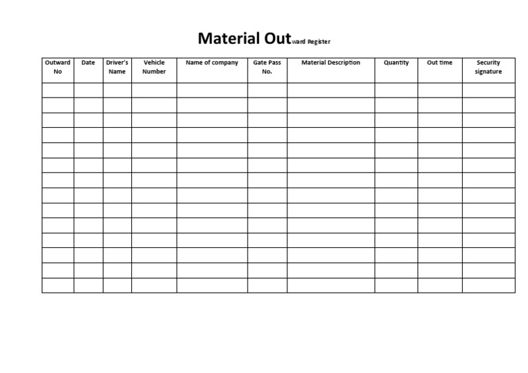 Outward Material Register Format | PDF