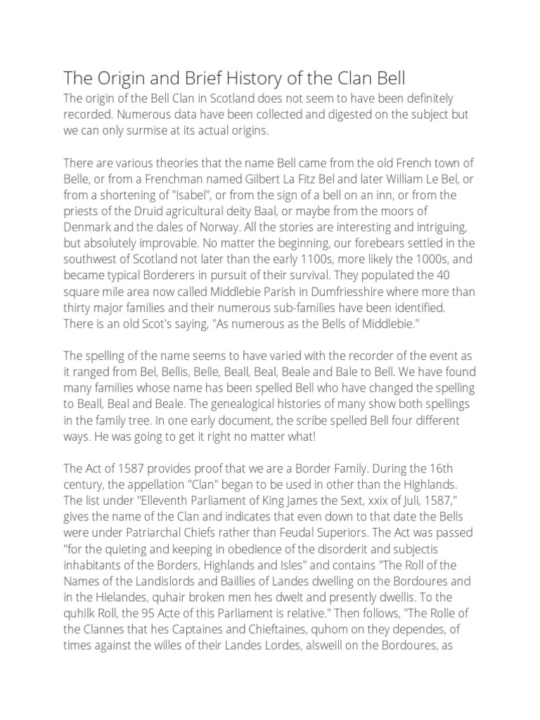 History of the Bell Clan in Scotland | PDF | Scotland