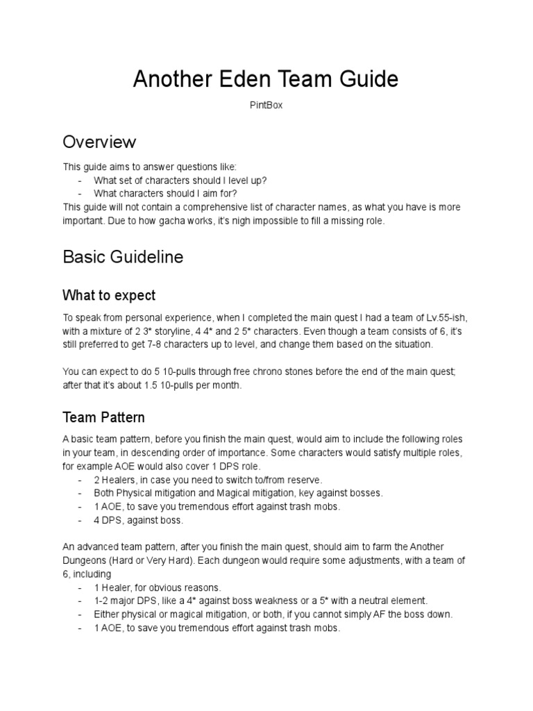 Another Eden Team Guide PDF Role Playing Games