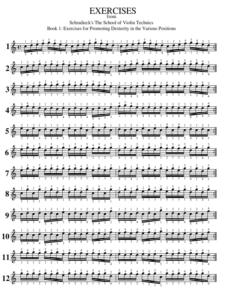 From Schradieck's The School of Violin Technics Book 1 Exercises For Promoting Dexterity in The