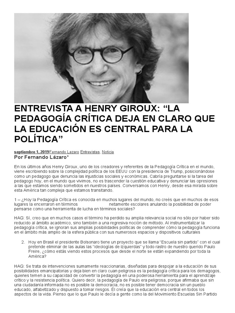 Entrevista A Giroux PDF Conocimiento Democracia