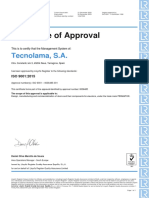 Certificate of Approval: Tecnolama, S.A
