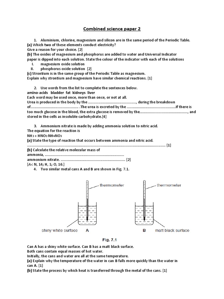 Combined Science Paper 2 Overview | PDF | Iron | Ammonia