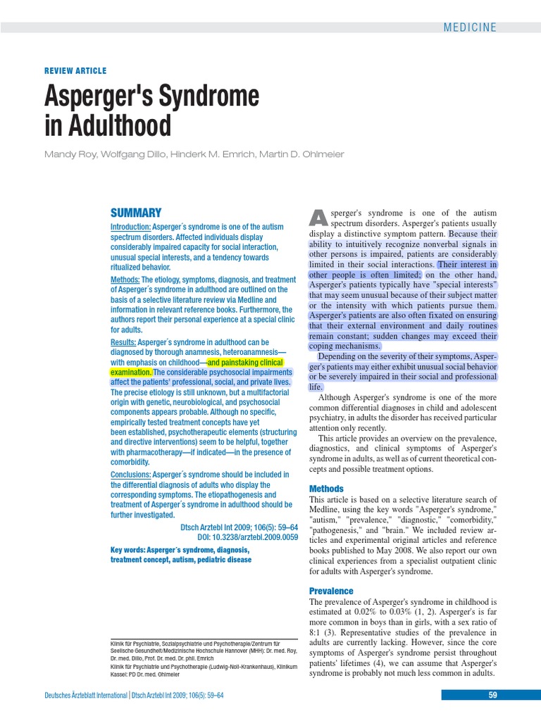 Asperger's Syndrome in Adults: Overview and Insights | PDF | Asperger ...