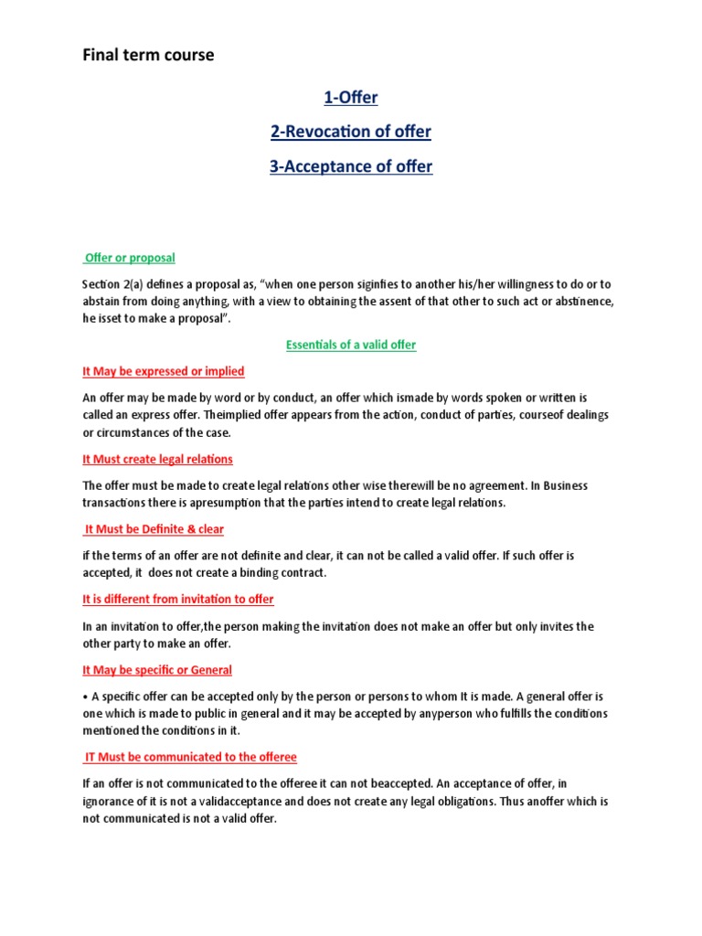 Offer, Revocation, Acceptance | PDF | Offer And Acceptance | Contract Law