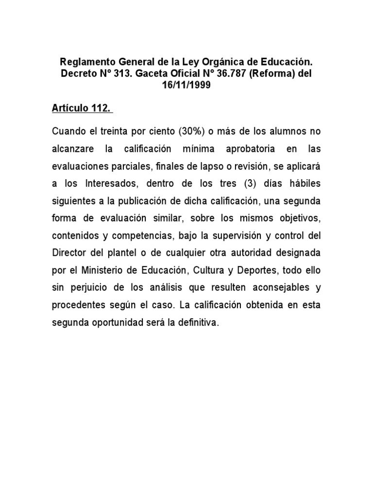 Reglamento General de La Ley Orgánica de Educación .Art.112. | PDF