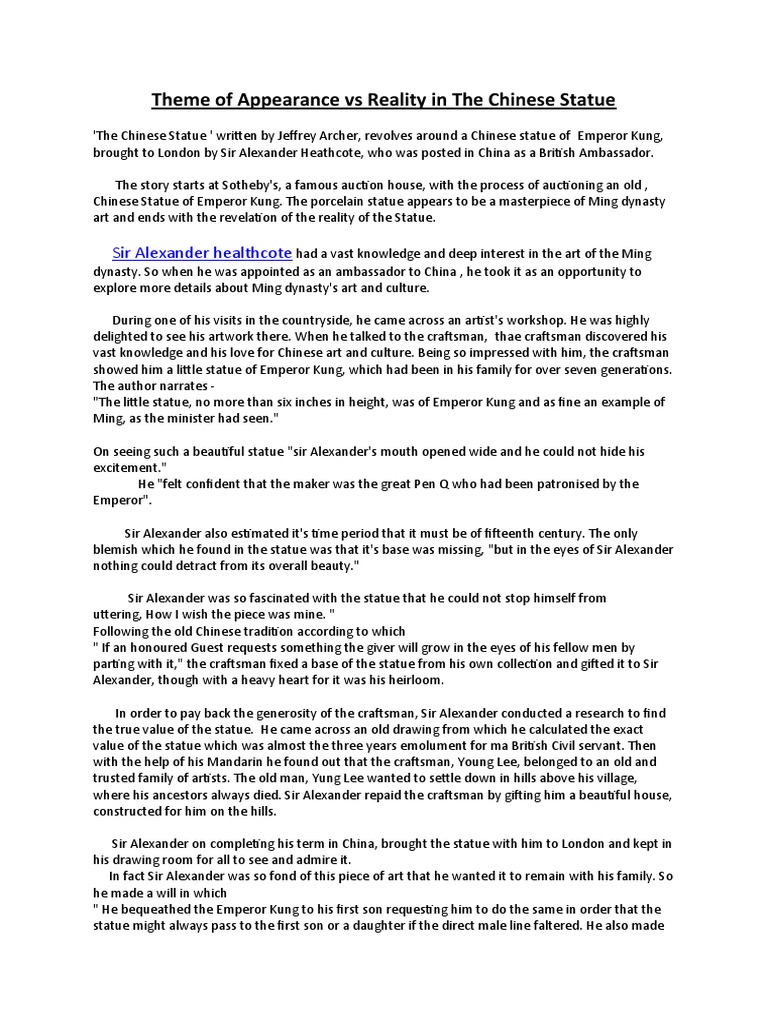 Theme of Appearance Vs Reality in The Chinese Statue PDF