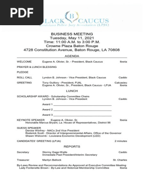 Agenda - Business Meeting Crowne Plaza Baton Rouge