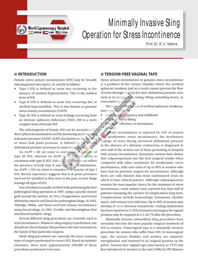 Minimally Invasive Sling Operation For Stress Incontinence | PDF ...