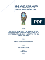 Influencia de Internet y Su Impacto en Las Actitudes Cognitivas de Adolescentes de La Ciudad de La Paz. El Caso Del Portal Web "El Rincón Del Vago"