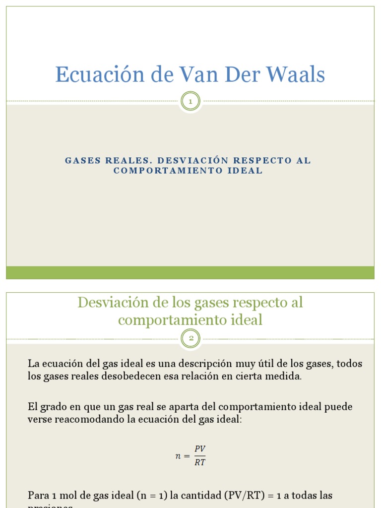 Clase II, Gases Reales, Ecuacion de Van Der Waals | PDF | Gases ...
