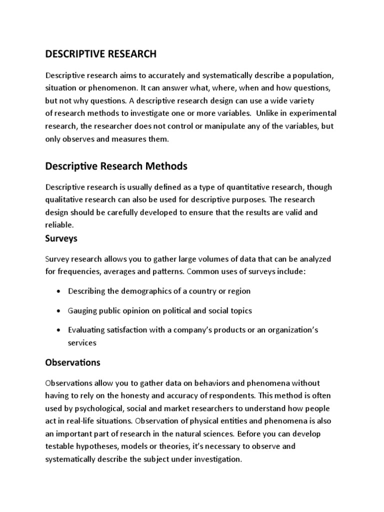 Descriptive Research | PDF | Survey Methodology | Psychological Concepts