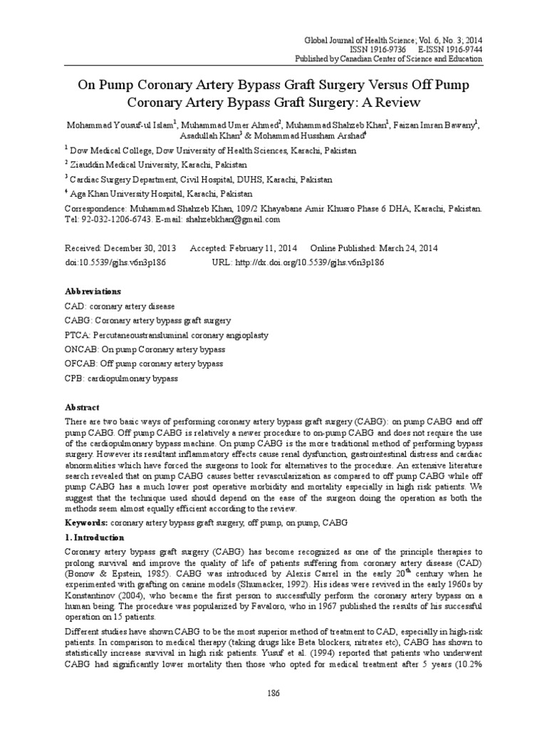 On Pump Vs Off Pump CABG PDF Coronary Artery Bypass Surgery