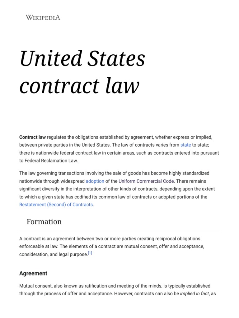 United States Contract Law Wikipedia PDF Offer And Acceptance