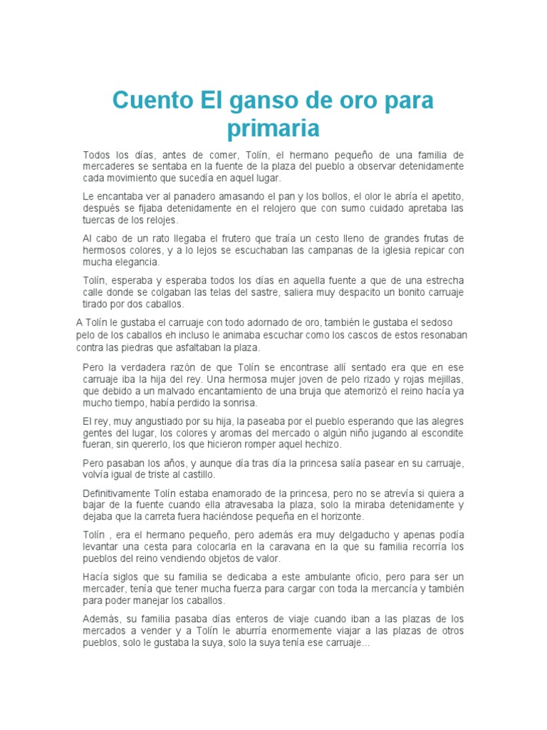 Cuento El Ganso De Oro Para Primaria Pdf Arboles Aves