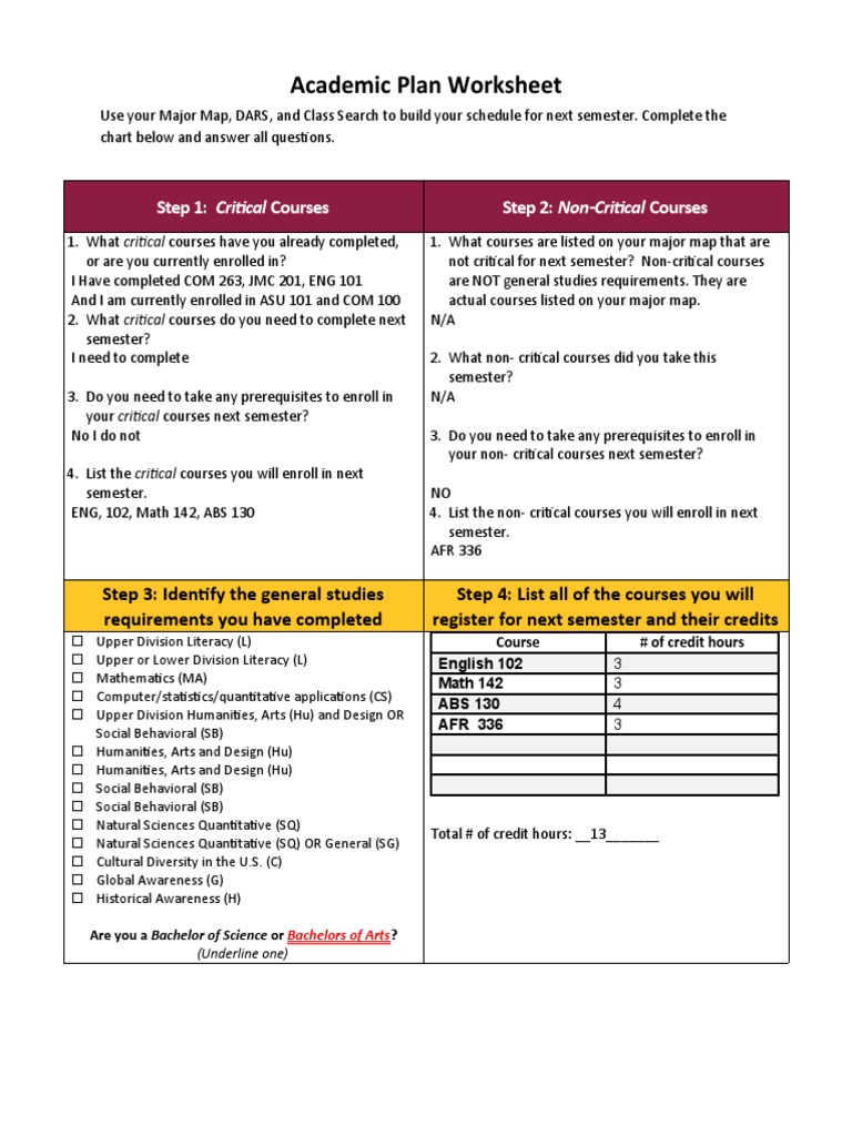Asu Finance Major Map Academic Plan Worksheet - Asu 101 | Pdf | Academia | Science