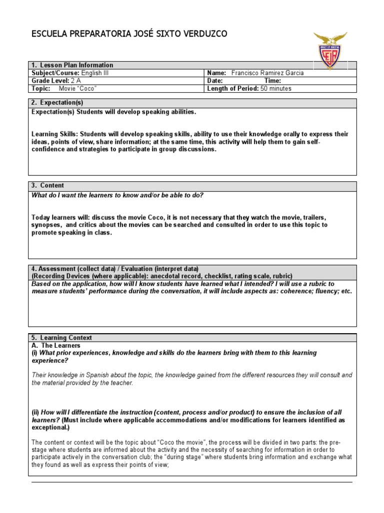 Coco Movie Discussion Lesson Plan | PDF | Learning | Teachers